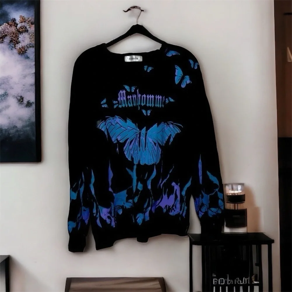 Black Crewneck With Purple/Blue Graphics - Picture 1 of 4